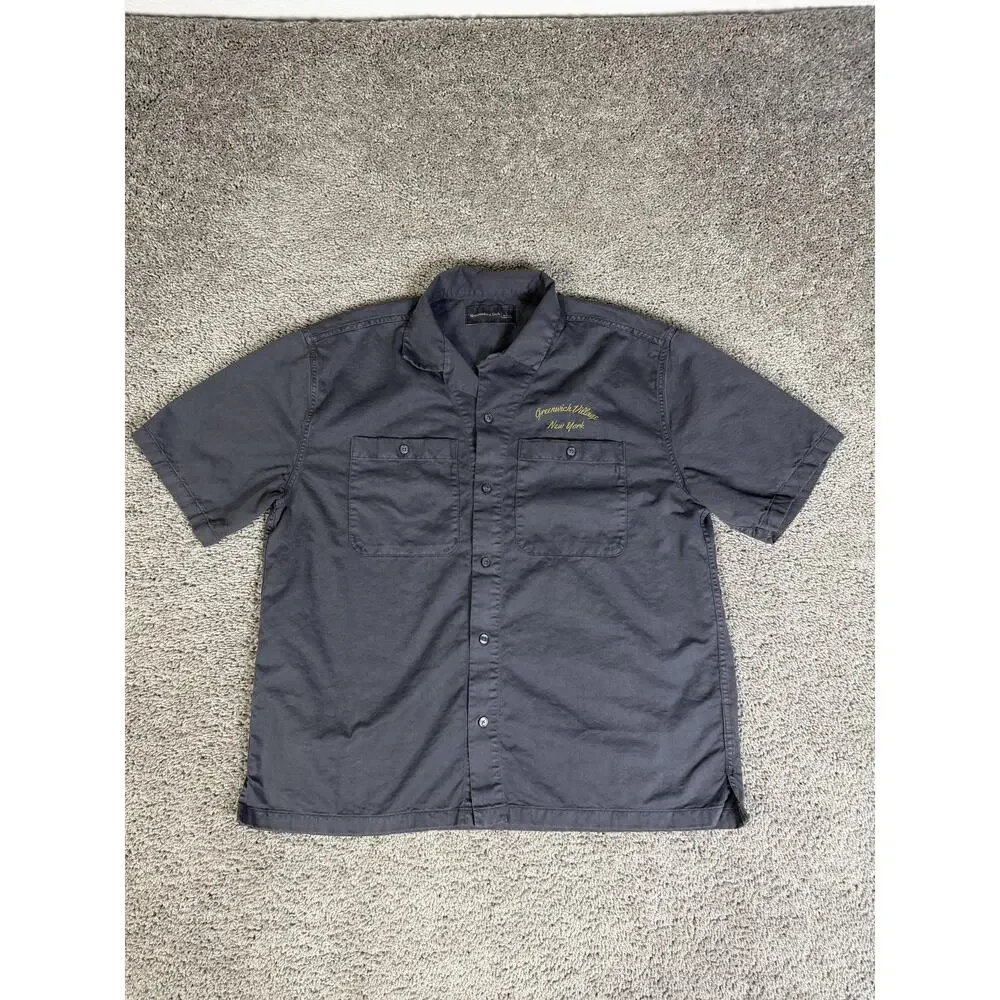 Abercrombie & Fitch Shirt Mens L Black Greenwich Village New York Embroidered